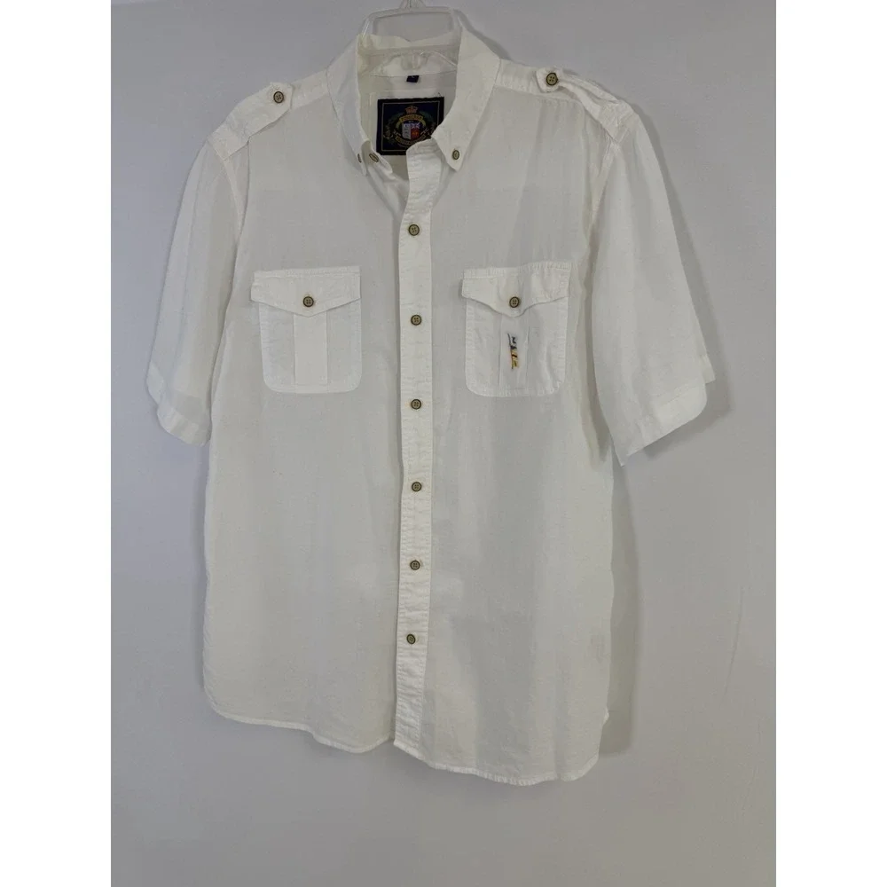 Vintage Pussers West Indies Mens Shirt Size L White Lightweight Nautical Coastal